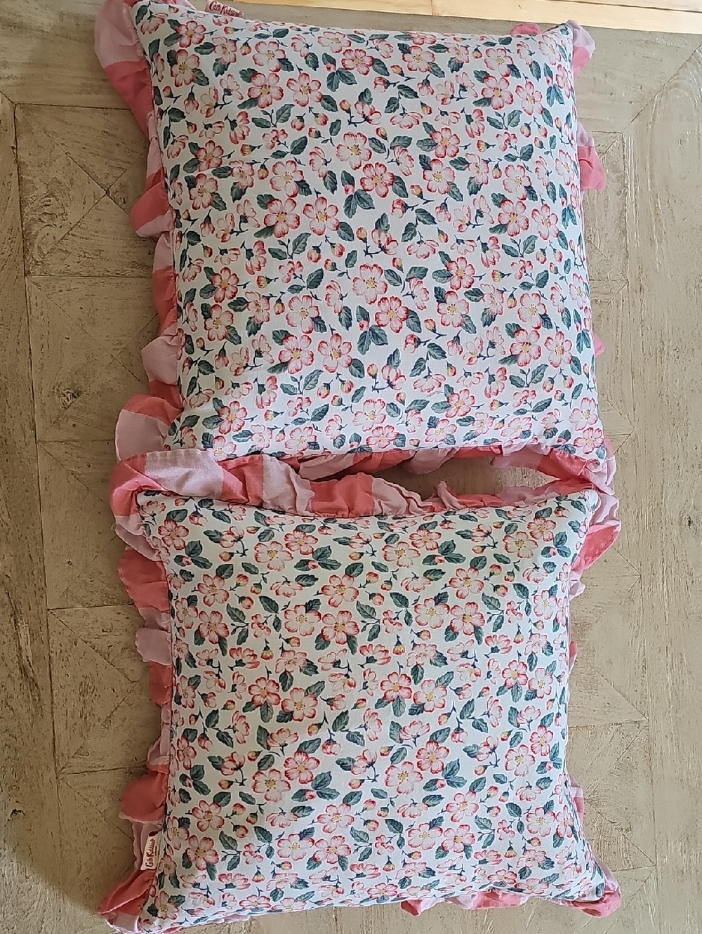 Floral Pink Ruffled Decorative Pillow Pair - Floral Print